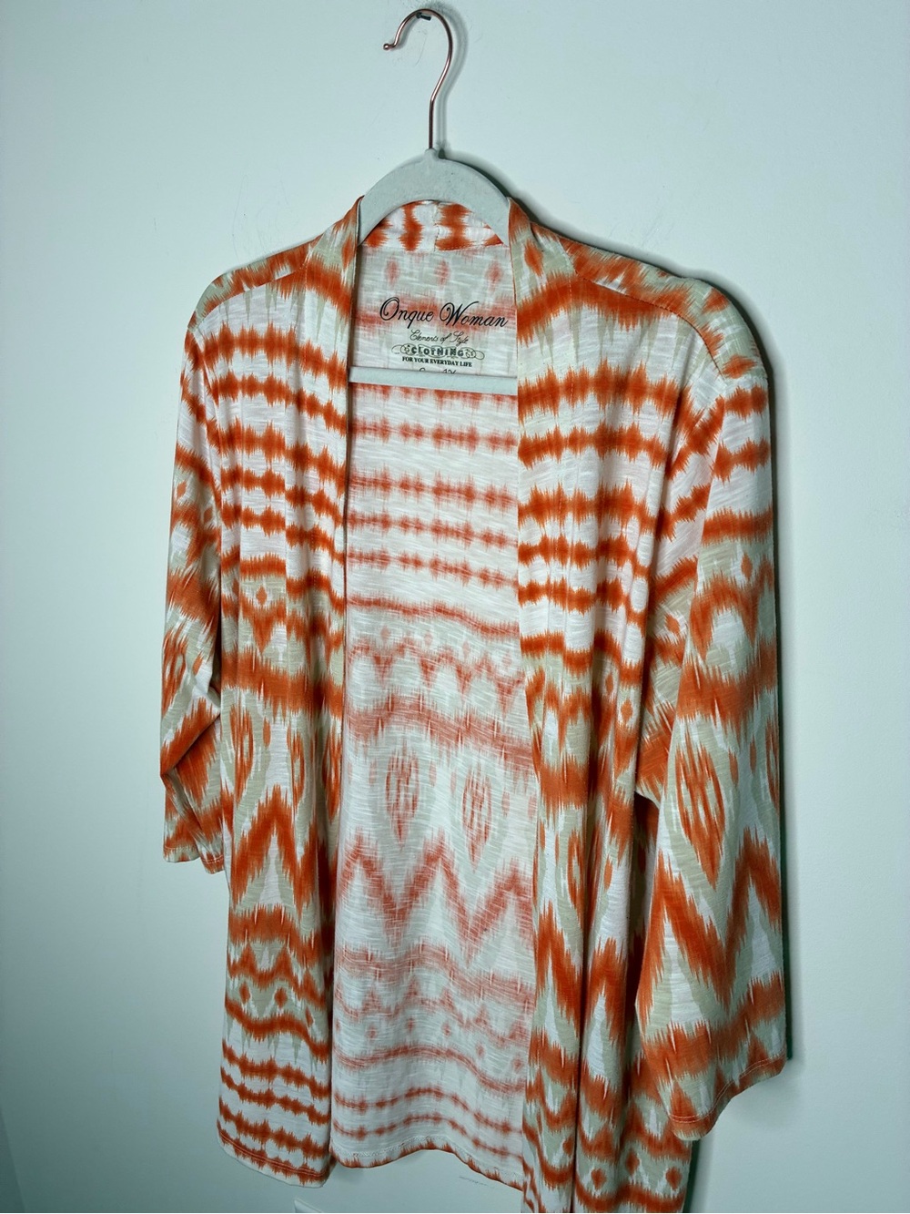 Onque Woman Orange and White Tie-Dye Open Front Cardigan